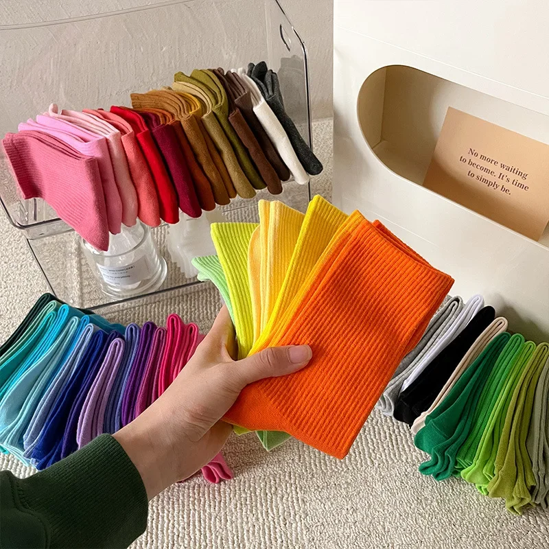1Pair Candy Farebné ponožky čierna biela béžová ružová červená červená jednoduché dámske bavlnené ponožky