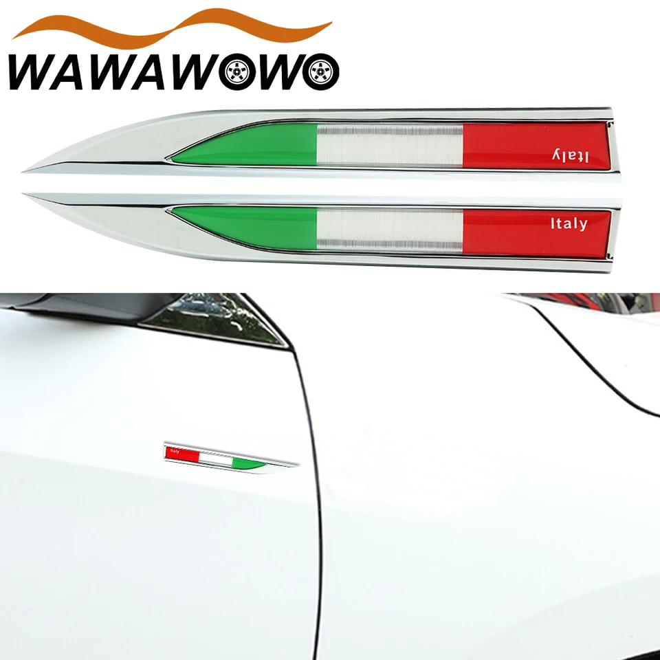 1Pair Car 3d Metal Taliansko Národná vlajka znak odznak nálepka Nálepka automatického exteriéru Príspevok Self-pasívny nálepka pre Saab Volvo