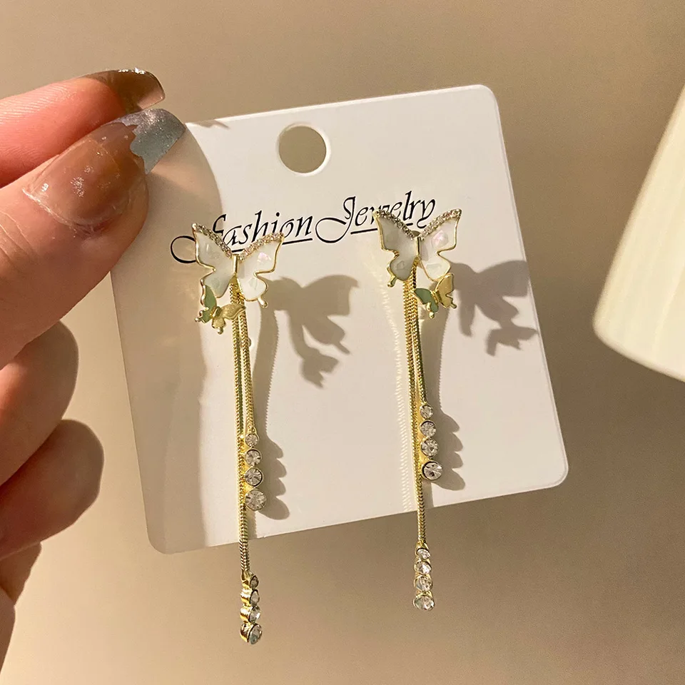 1Pair Crystal Butterfly Long Tassel visiaci náušnice pre ženy Kórejské módne svadobné náušnice Party šperky