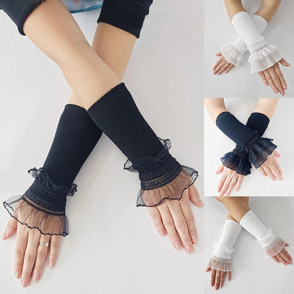 1pair dekoratívne rukávy jesenné zimné pletené pletené čipkované rukávy Trendové elastické dekorácie priadze Ženy teplé dlhé rukavice