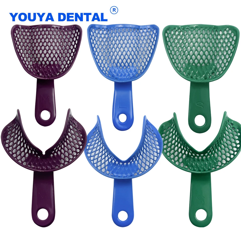 1Pair Dental Impression Trays Horné spodné zuby držiak S/m/l Farebný podnos bez zubného zubného zariadenia Materiály