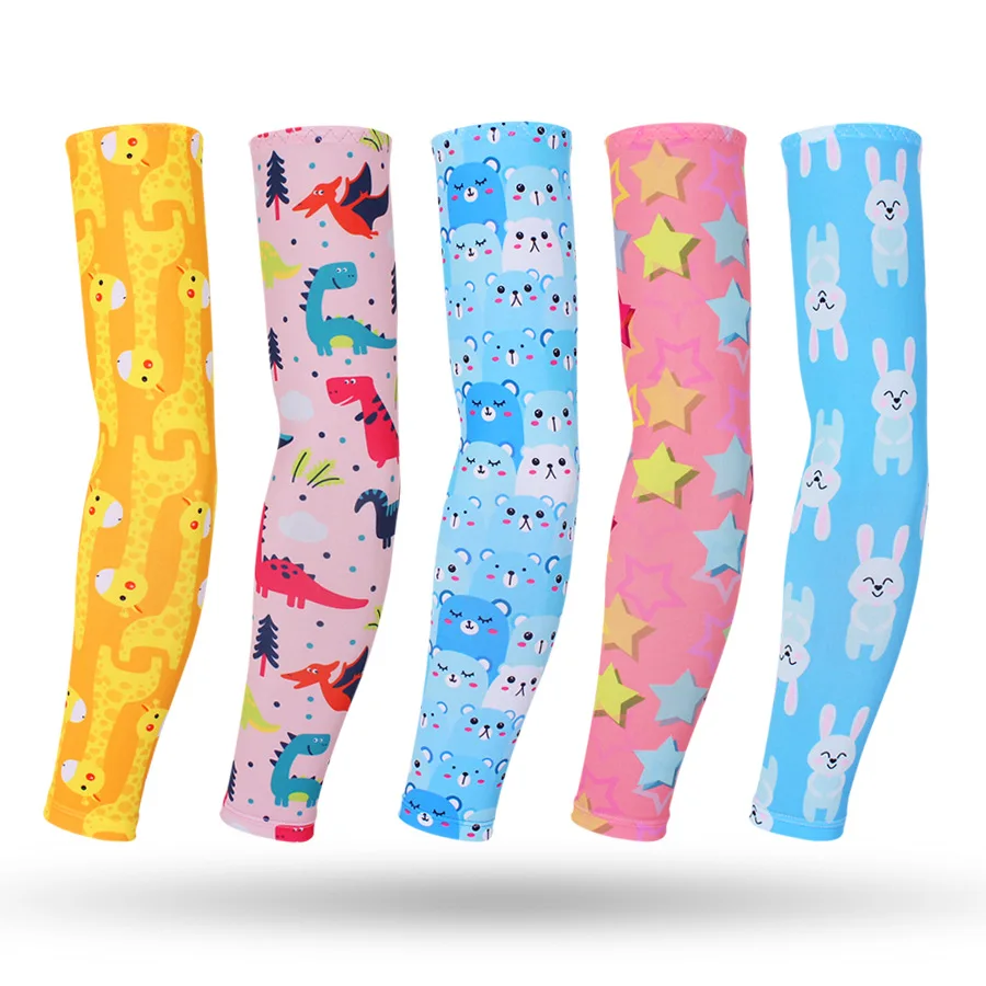 1Pair Elastic Cartoon Kids Chladiace rukávy pre rukávy pre dievčatá Boys letné slnko UV ochranné detské športové manžety ľadové hodvábne ruk