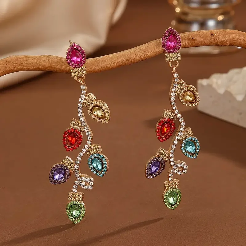 1pair elegantný a roztomilý viacfarebný kamienok vianočná žiarovka vianočné náušnice - perfektný darček pre ňu, ideálny pre večierky, hudba