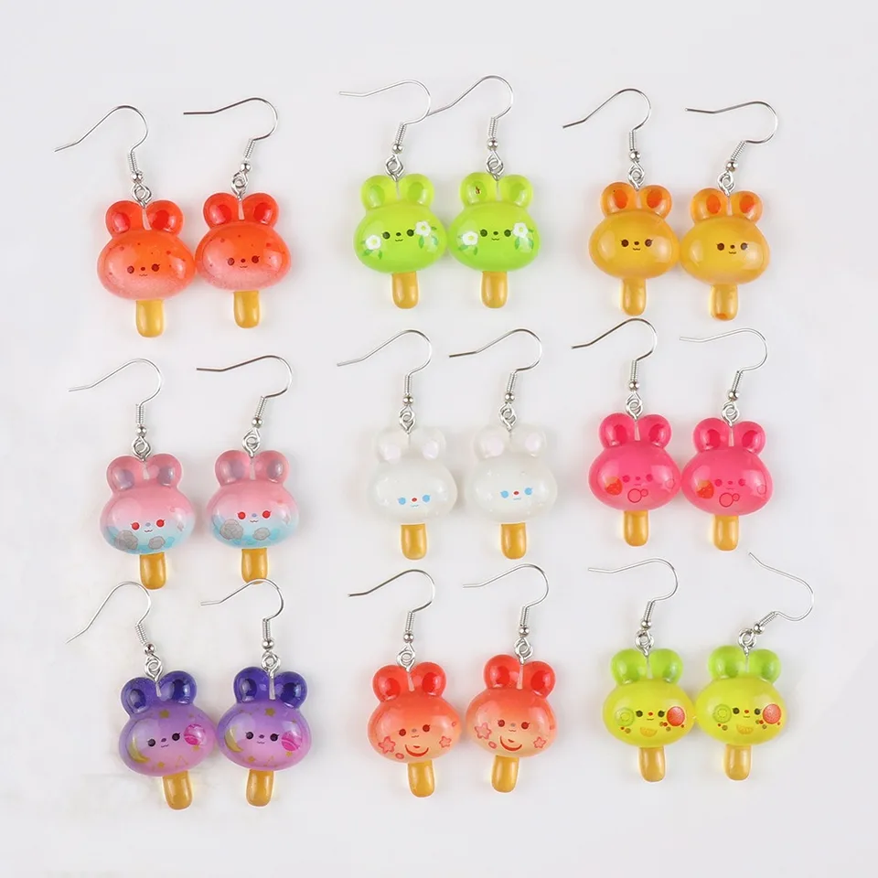 1Pair Fun Cuil Cartoon Glow-in-the-the-the-the Nank Rabbit Food Play náušnice kreatívne dievča