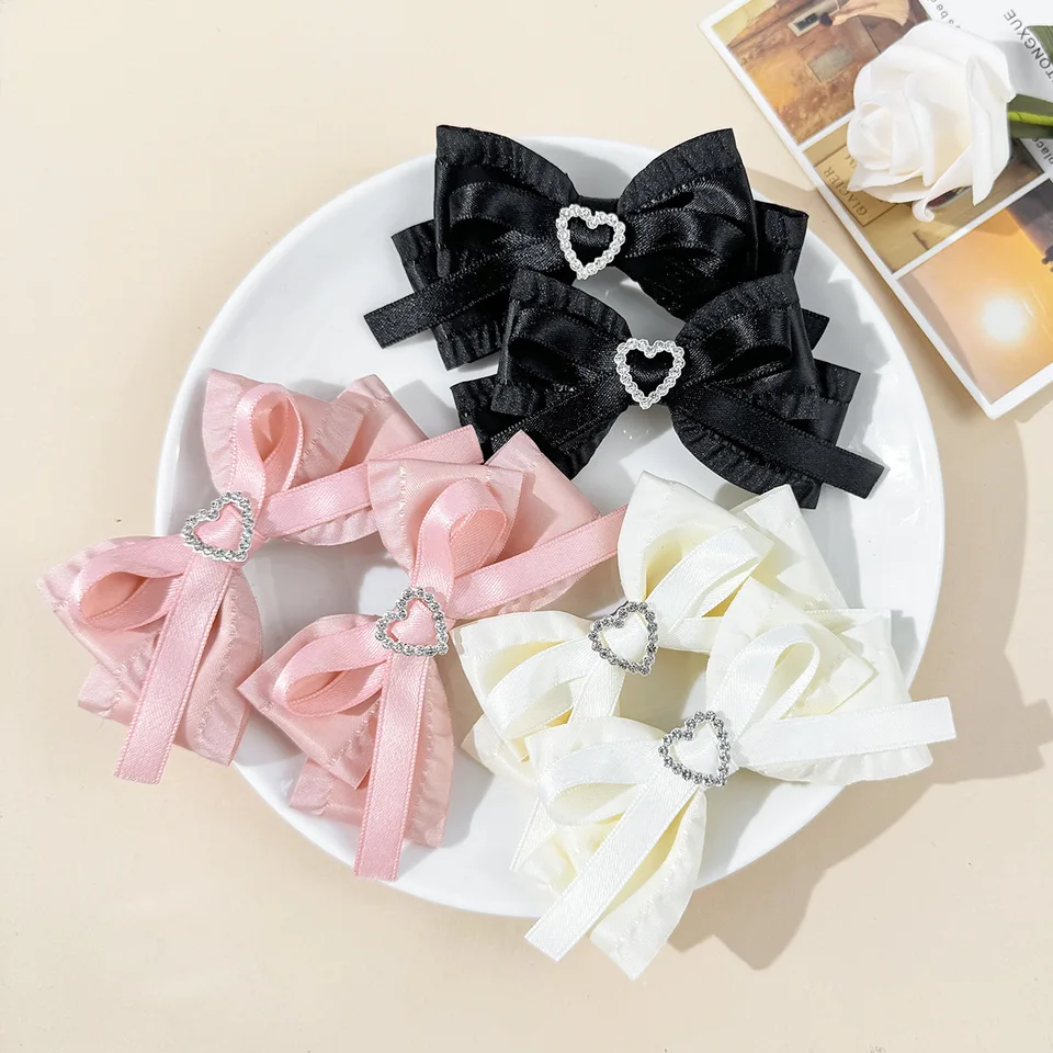 1Pair Kórejský ins Love Bow Hairpin Sweet Girl Sladka dievčina jednoduché bočné rany klip 3 vrstvy pekný štýl ružový čierny biely vlasový doplnok