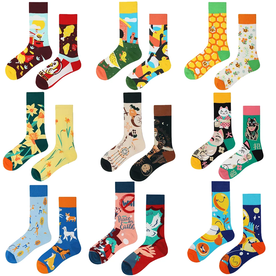 1pair muž Ženy ponožky Originálne ponožky prílivom stredná vysoká trubica farebná mačka psov koala kravská bavlnená ponožky Štyri sezóny Unisex ponožky