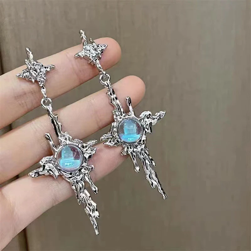 1Pair módny trend krížový mesačný kameň Dangle náušnice pre ženy Dievčatá nepravidelné krížové kvapky náušnice šperky doplnky darčeky