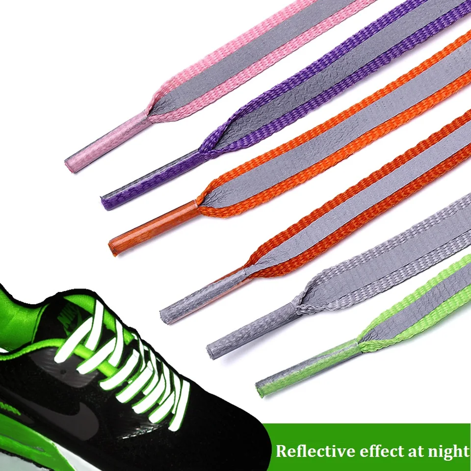 1Pair plochý 6 farieb šnúrky reflexné šnúrky tenisky Shoestrings Running Shoelace unisex módne šnúrky