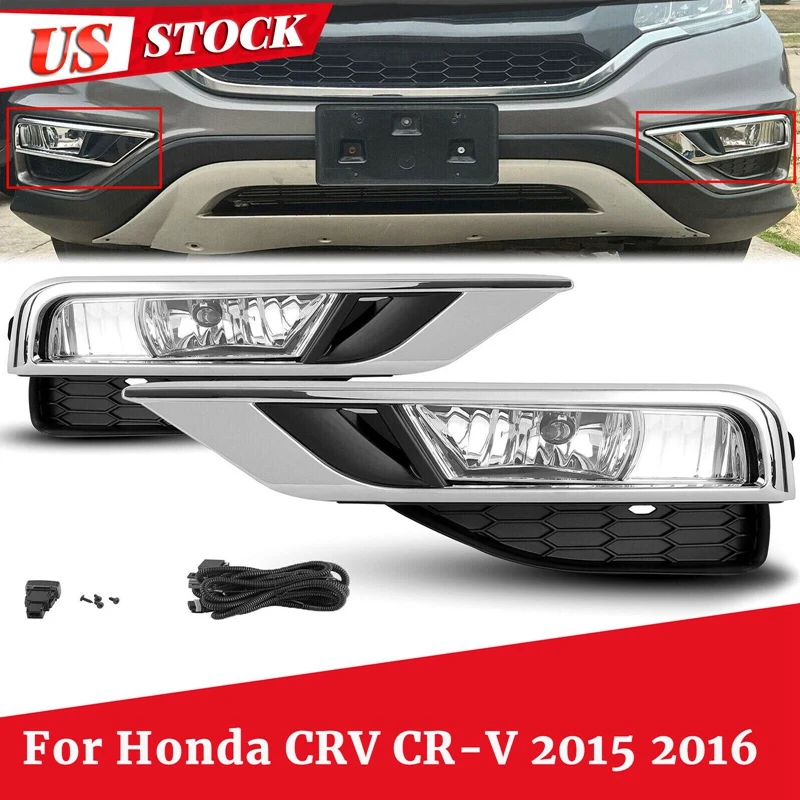 1Pair predné halogénové hmlové svetlá+chrómový rám+zapojenie prepínača+súprava relé pre Honda CRV CR-V 2015 2016 HO2592140 HO2593140 diely