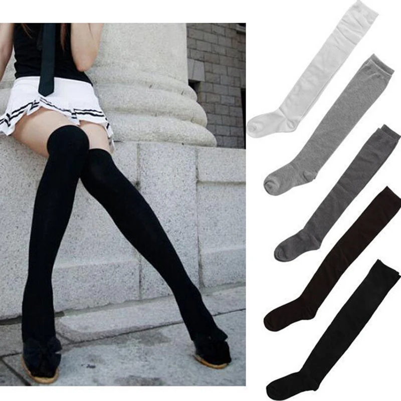 1pair sexy bavlna cez kolenné ponožky stehenné vysoké pančuchy Riedne čierne sivé biele teplé dlhé pančuchy Drop Doprava