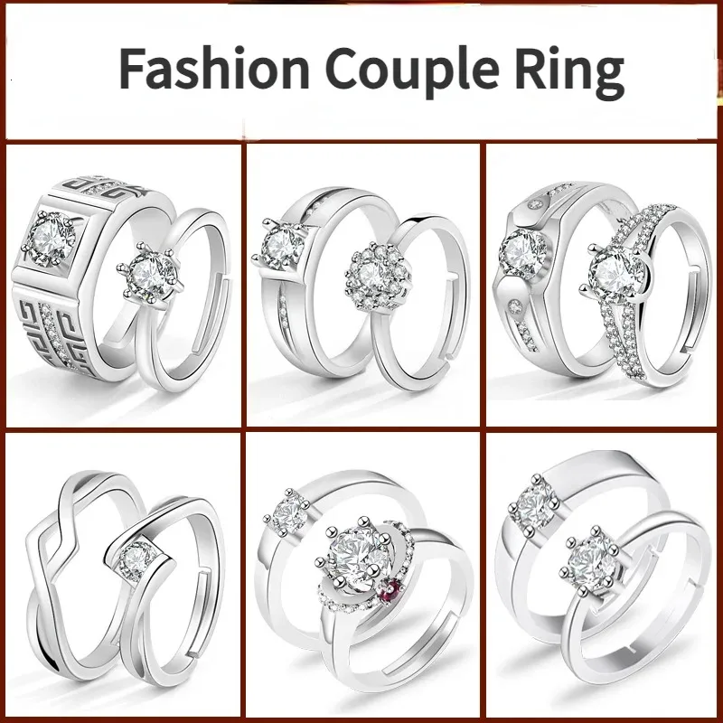 1Pair Simple Zircon Pár prsteňov európsky americký koruna otváranie prsteňov výročie darčekového zásnub