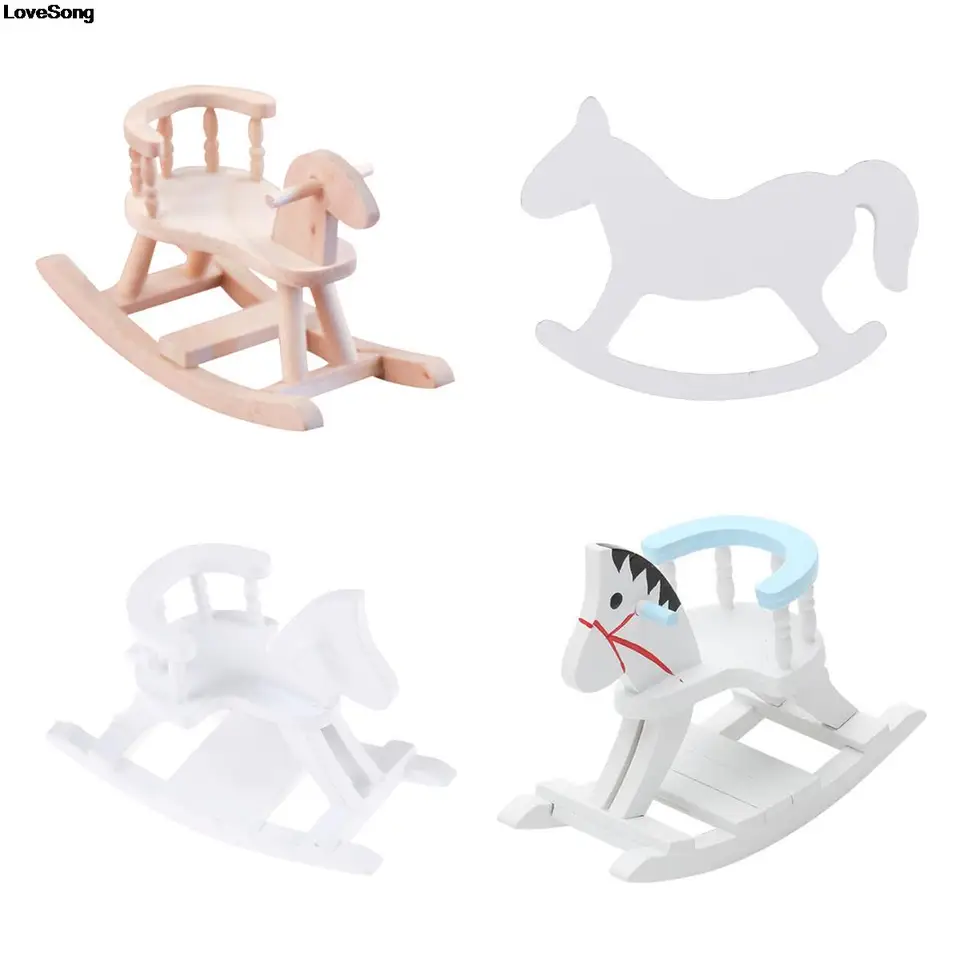 1PC 1:12 Dollous Miniatúra roztomilý drevený trójsky kôň koňa Húpanie koňa Kreslo Doll House Darček