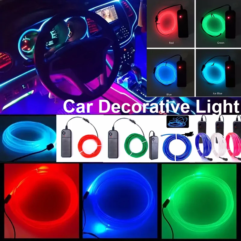 1pc 1/3/5 m Svetlo USB Svetlo vodotesná LED svetlo LED žiara EL drôt Strip Strip 5V Interiérový dekor Univerzálny pre väčšinu automobilov