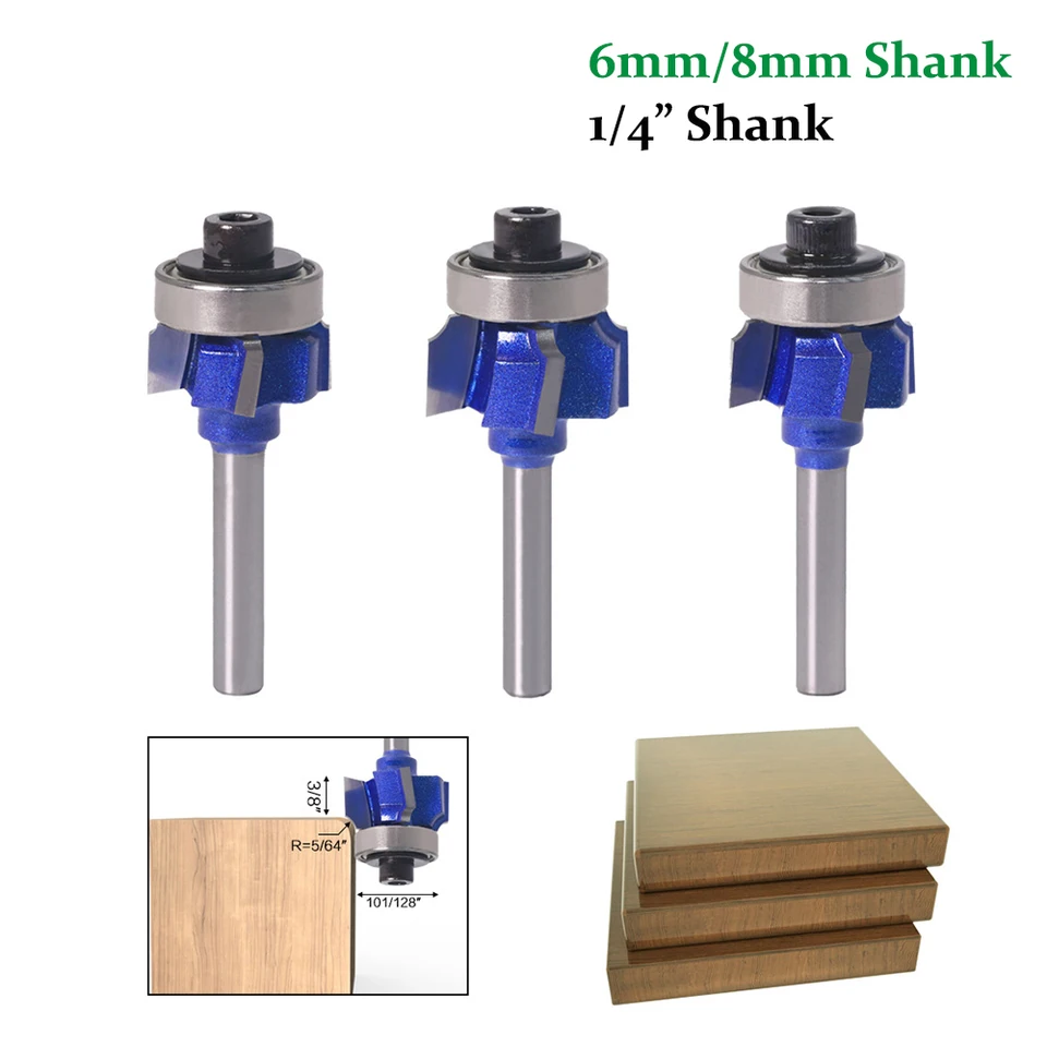 1PC 1/4 6 mm 8 mm 8 mm drievnatá frézka Cutter rezaný roh roh Router Bit R1 R2 R3 TRIM ORIGING ODPADOVÁ KLASICKÁ CURATER
