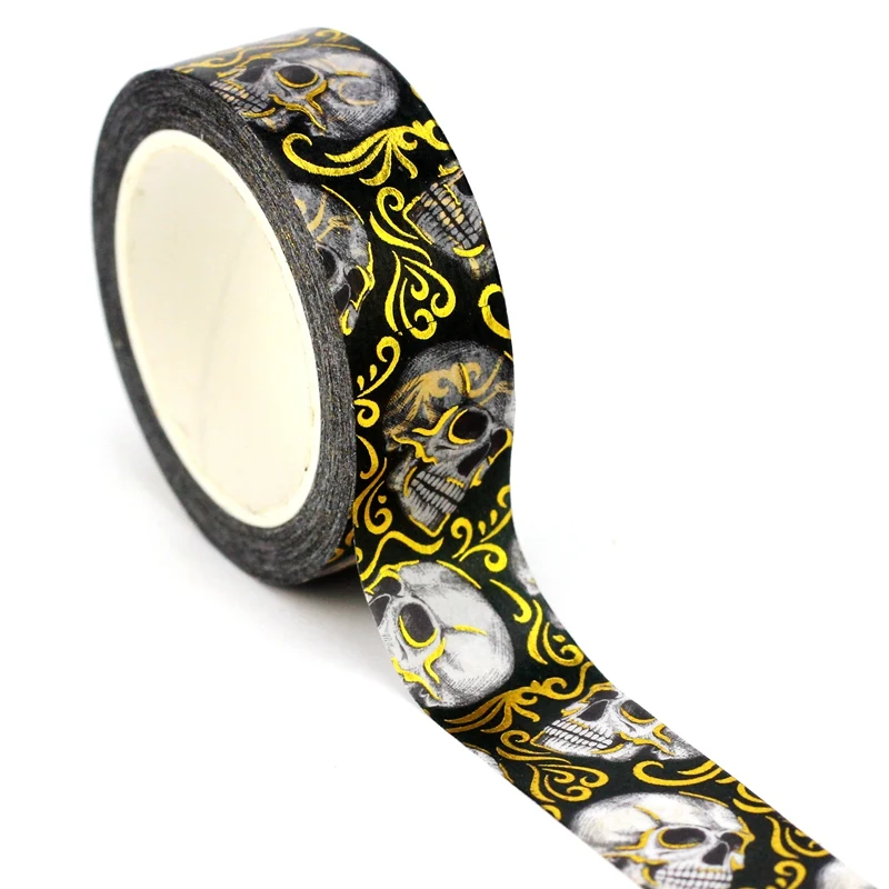 1pc 10m dekoratívna zlatá fólia lebka Halloween Washi Tape Kawaii Scrapbooking Tools Adhesive Masking Tape Journaling Stationery