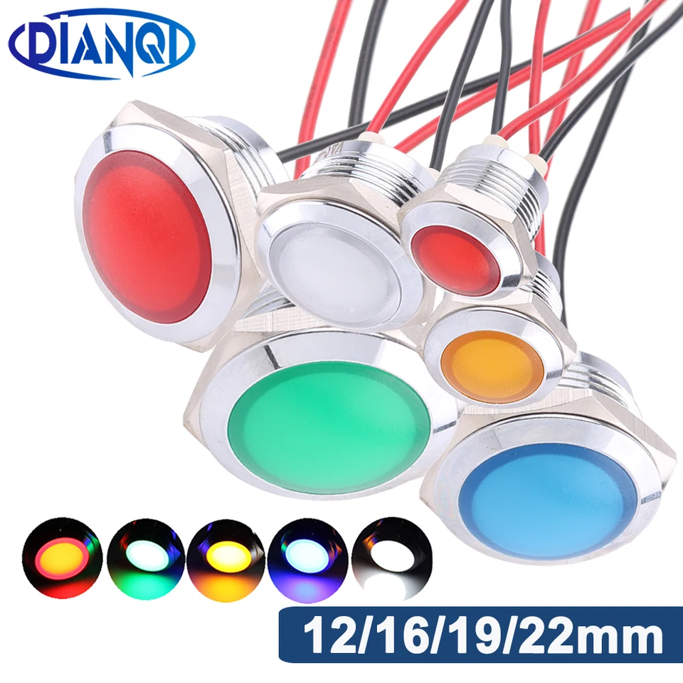1pc 12 mm 16 mm 19 mm 22 mm 22 mm vodotesný kovový sférický okrúhly panel svetlo svetlo s drôtmi LED červená jantárová modrá zelená biela 6V