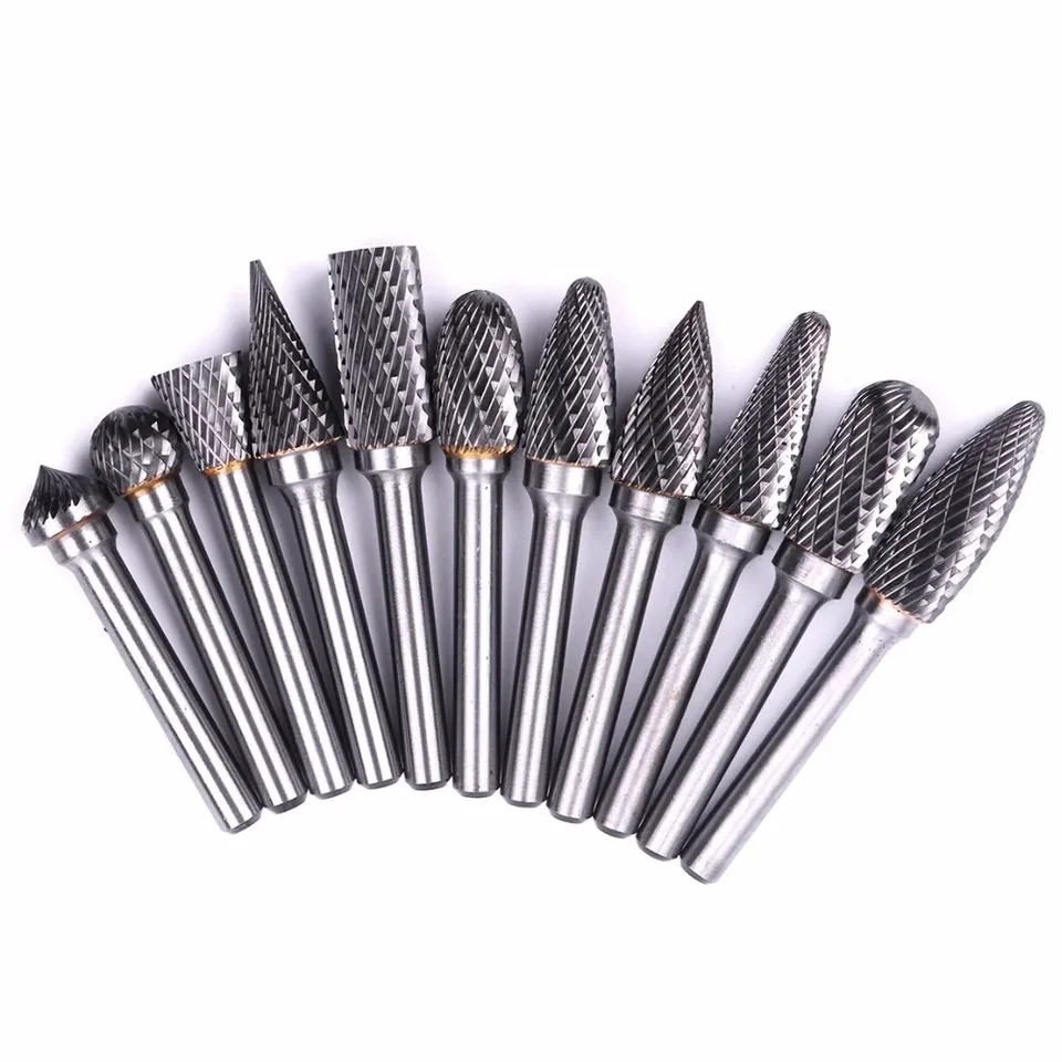 1pc 12 mm hlava 6 mm driek na volfrámu oceľový tuhý karbid rotačný súbor Rotary Burrs Bit Bit Bit na deburing leštenia