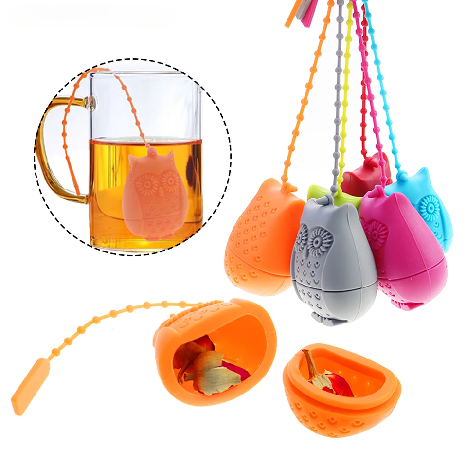 1pc 15g Kreatívne roztomilé sovy Čajové vrecká s sovou Food Grade Silikone Loose-Lef Filter Filter Difúzor Fun Cartoon Accessories