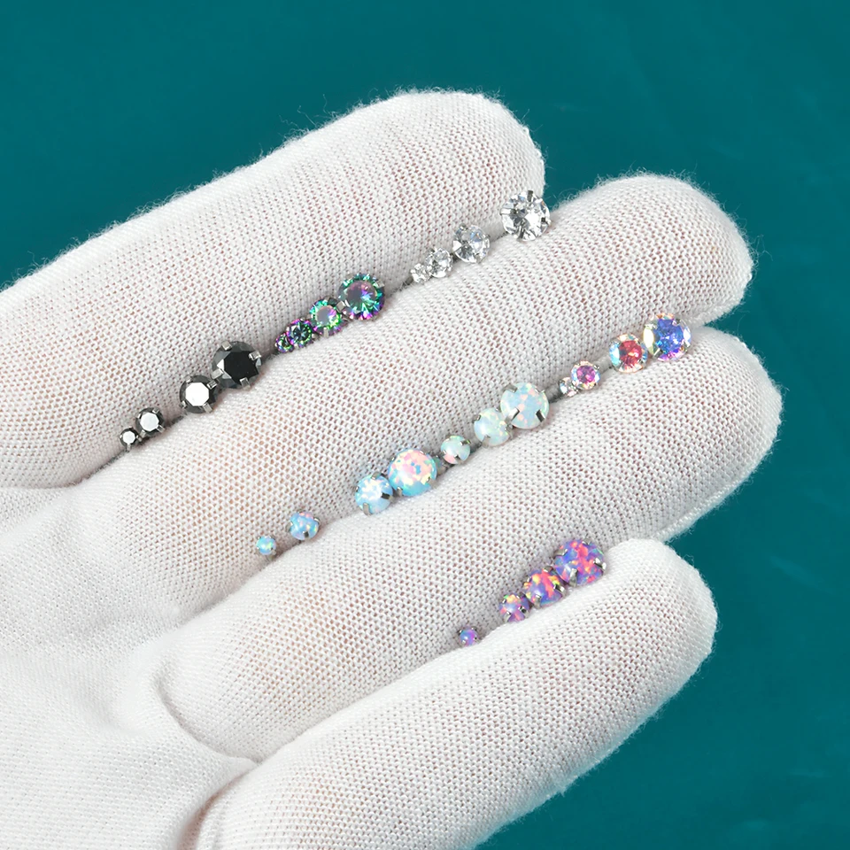 1pc 16g operácie oceľ okrúhle zirkón Opal Rainbow Ear Tragus Tragus horný uší gret náušnice Piercing šperky