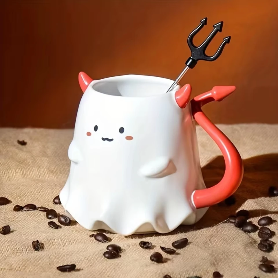 1pc 16oz veľký keramický halloween diabol hrnček rozkošný karikatúra duch elf kawaii elfy porcelánový čajový pohár nápojový darček teta darček