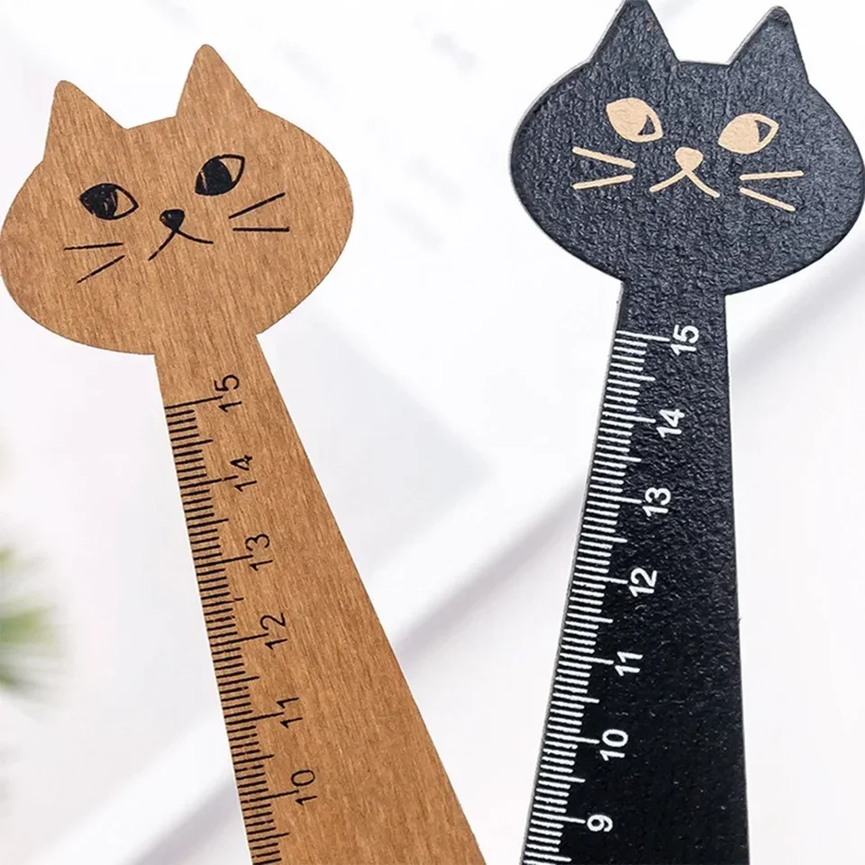 1pc 19.5*4cm roztomilý mačkový rovný pravítko drevené kawaii nástroje kancelárske potreby kreslenie kreslenie darček Kórejská kancelária Meracia vládca