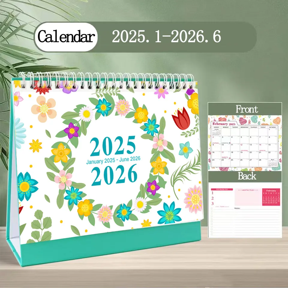 1pc 2025 Croshraničný anglický stolný kalendár 18 mesiacov Kalendár Creative Ins Display Agenda Plánovač