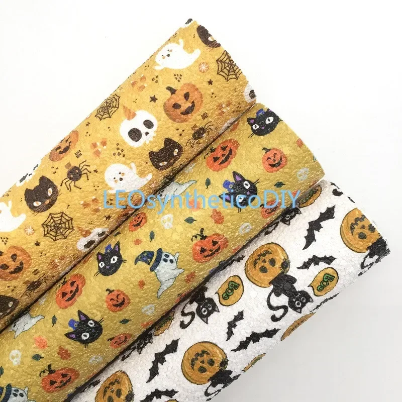 1pc 21x29cm Pumpkin Ghost Cats Potlačené halloweenské trblietavé kožené listy na výrobu lukov leosyntheticodiy t519