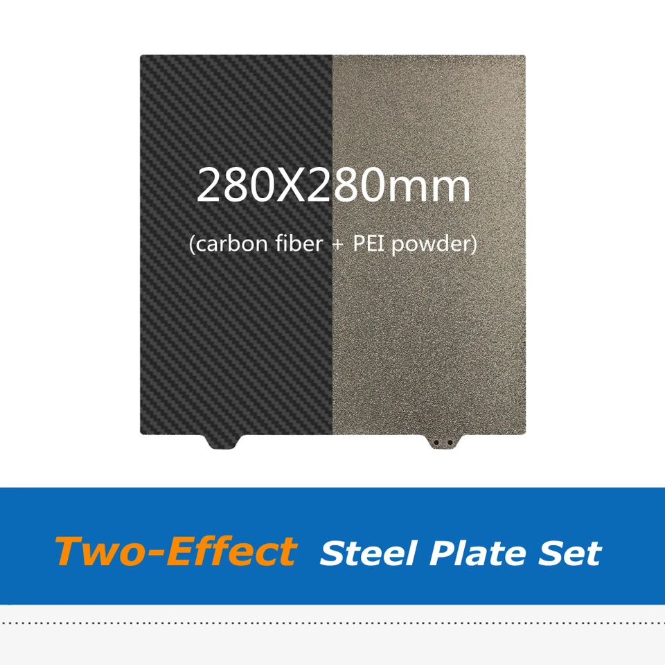 1pc 280*280 mm jedna strana uhlíkové vlákno + jedna strana PEI prášok dvojprúdový pružinový oceľový list 280 mm pre 3D diely tlačiarne