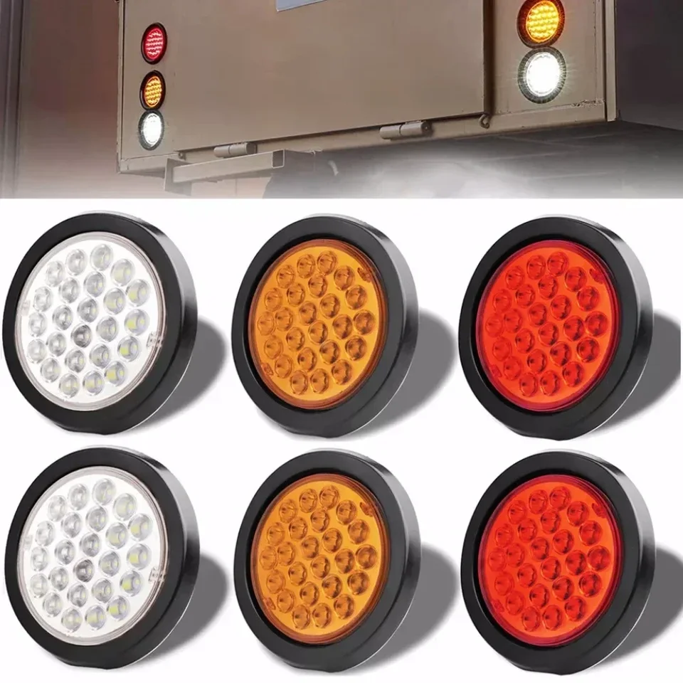 1pc/2ks 12v 24v 24 LED okrúhle zadné zadné svetlo Stránka Výstražná indikátor auta Truck Trailer Lampa reflektor Red Yellow White