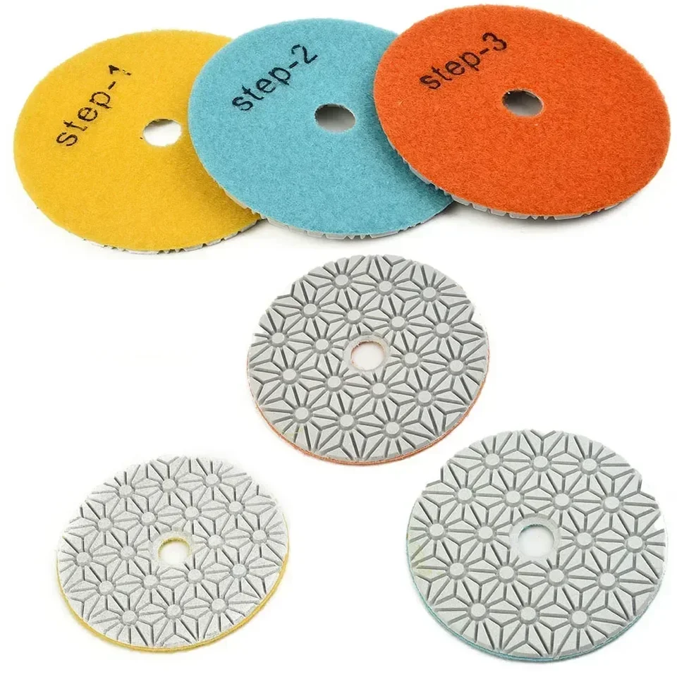 1PC 3 krokové leštiace podložky Vlhké/suché buffové disk Voda Mletá podložka 4 palce 100 mm na leštenie žulového betónového kameňa mramor