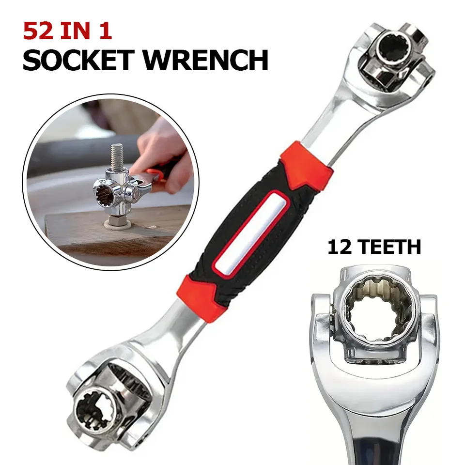 1pc 360 ° rotácia Dvojitý kľúč hlavy 52 v 1 viacerým kľúčom 8-19 mm Universal Socket Wrench ručný náradie pre nábytok/opravu automobilu