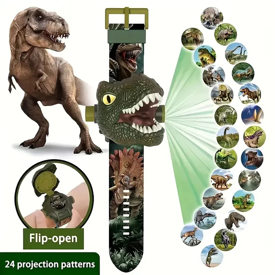 1PC 3D Dinosaur Projection Electronic Watch for Kids - zábavná svetelná hračka a darček materských škôl