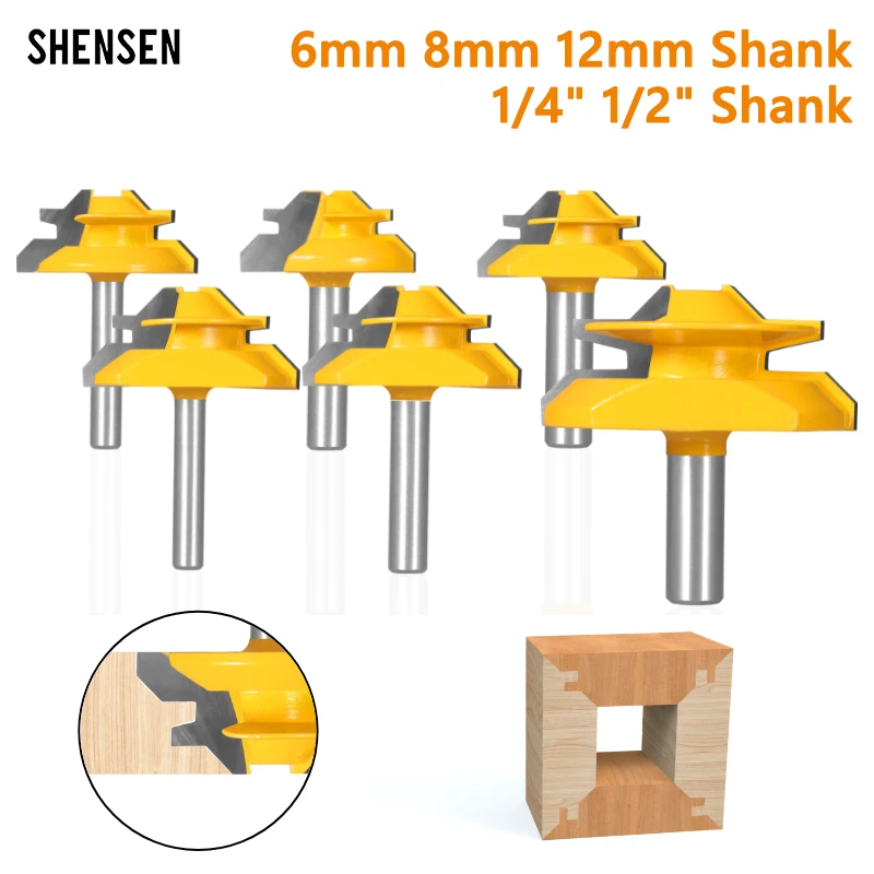 1pc 45 ° Stupeň zámku MITER Router Bit Woodworking Fletter Cutter pre drevené náradie