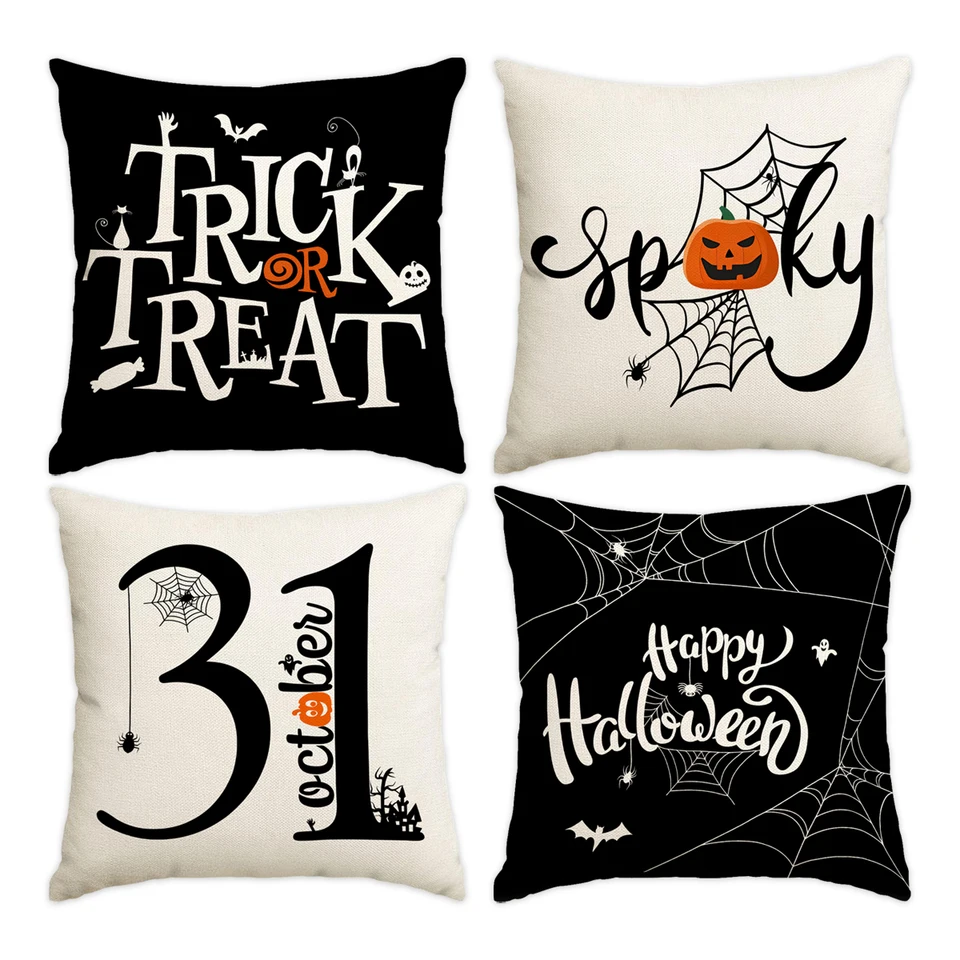 1pc/4ks Halloween vankúš, trik alebo ošetrenie dekoratívnym vankúšom, čierny pavúk, tekvica hlava, kryt vankúšov duchov