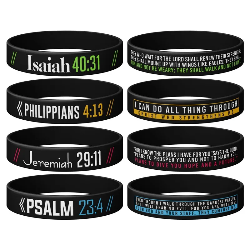 1pc/4ks žalm Philippians Jeremiáš Isaiah Biblia verš gumové náramky silikónové náramky