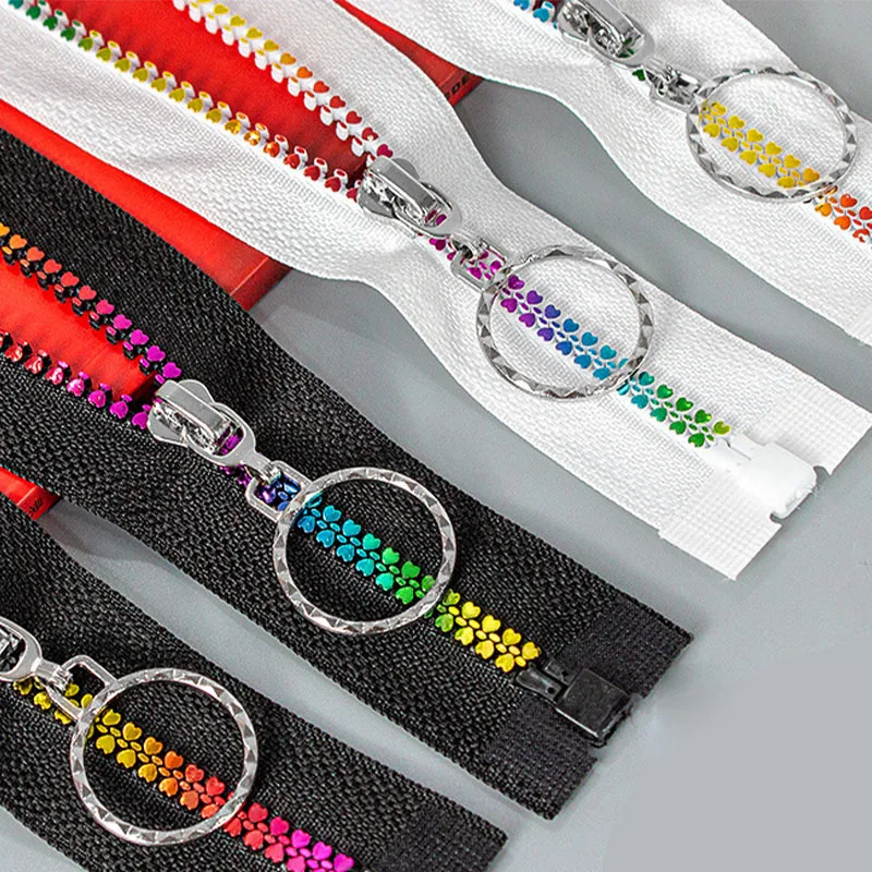 1pc 5# Zippers živicové zipsy 15-60 cm Close & Open-End Zipper Farebný tvar srdca zubné zubné zips pre šaty DIY Šijacie príslušenstvo