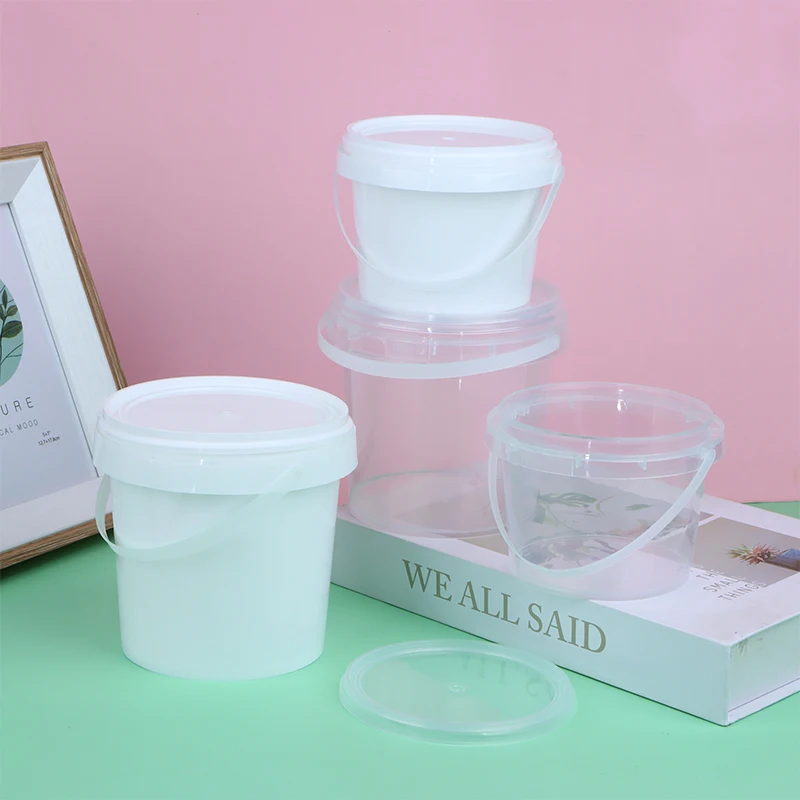 1pc 500/1000 ml vysokokvalitné plastové vedro s vekom číry/biely potravinový hračky Cosmetics Skladova
