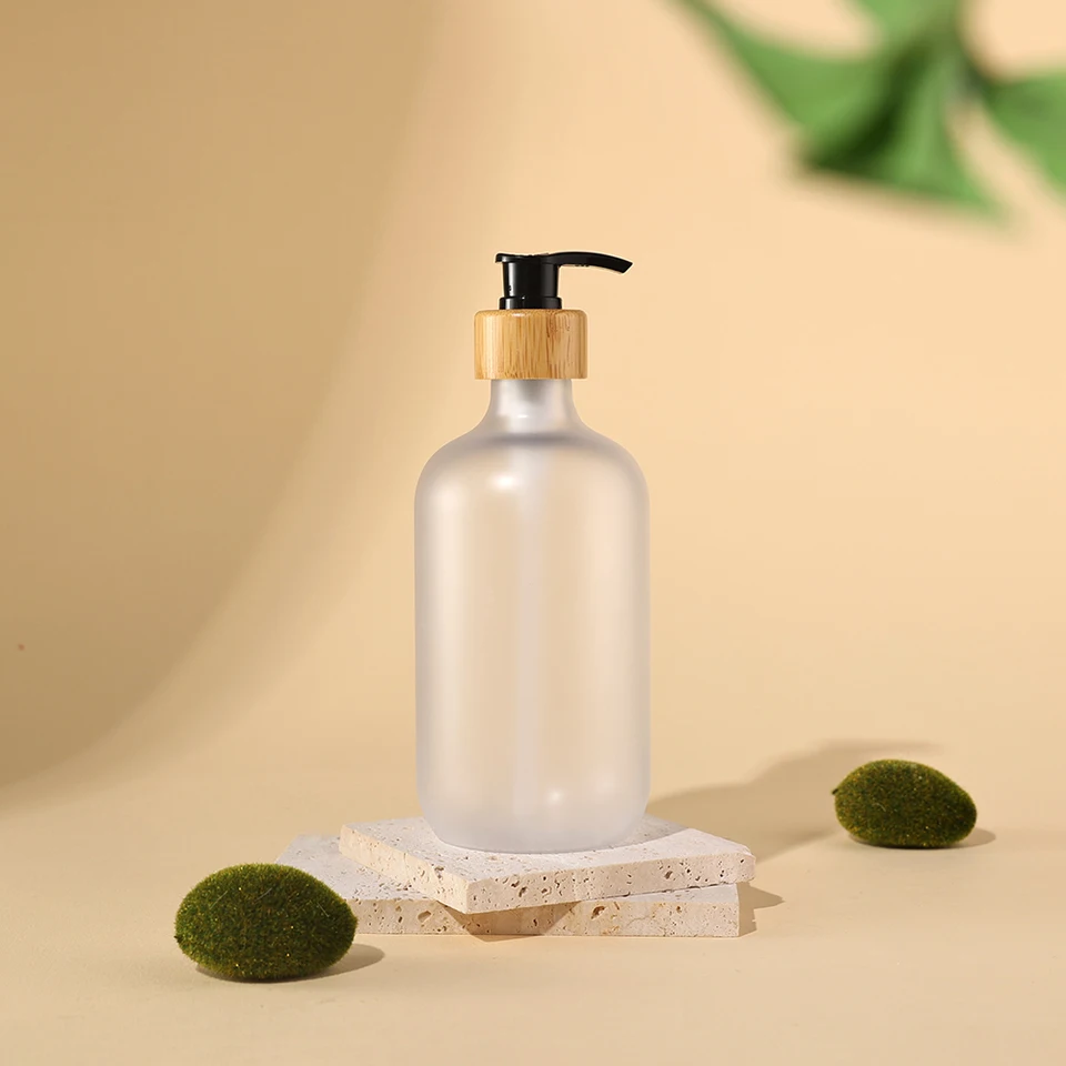 1pc 500 ml bambusový obruč kúpeľňa číre rucké ručné mydlo fľaša pre šampón Lotion Liquid Mydlo opratové plastové toaletné fľaše