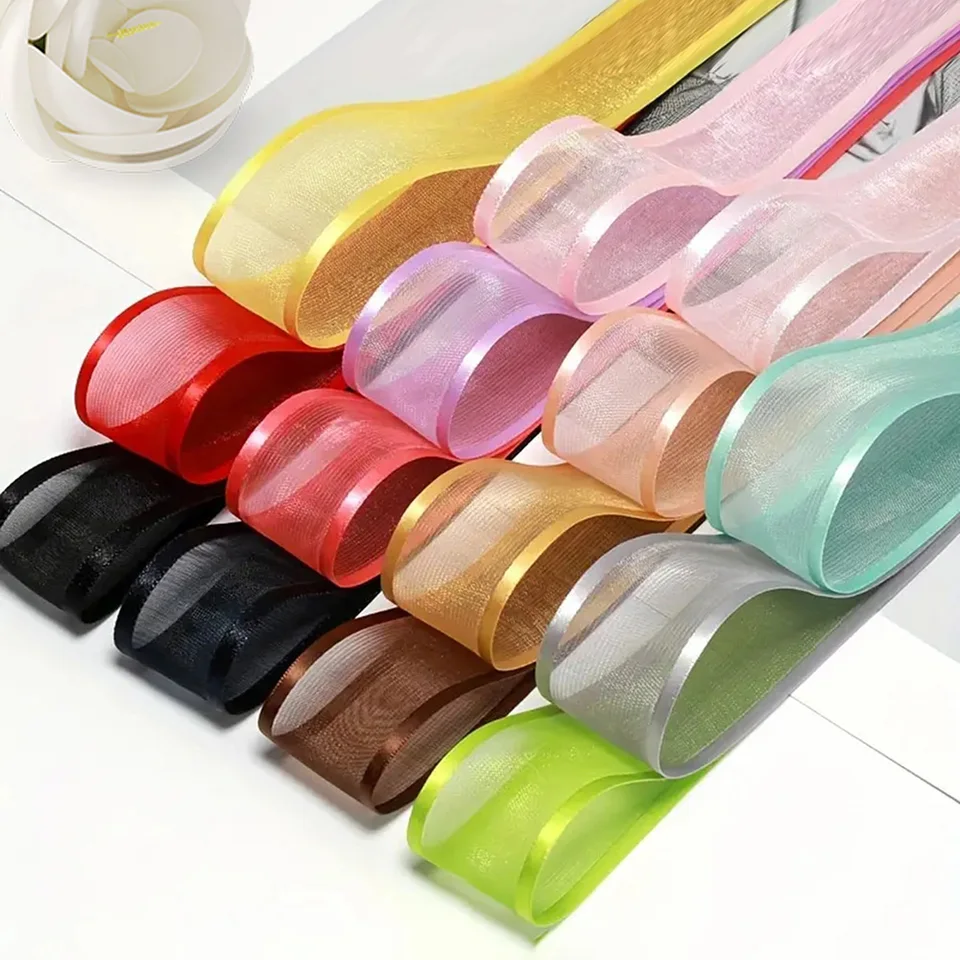 1pc 5yards 25 mm široký saténový okraj Organza Ribbon Krásne luk svadobné vianočné ozdoby, ručne vyrábané darčekové balenie darčekov