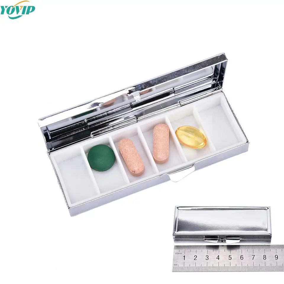 1pc 6 mriežková skladacia pilulka Pase Case pre lieky organizátor Pill Box Cestoval Essential Pill Spliters 85*35*15 mm
