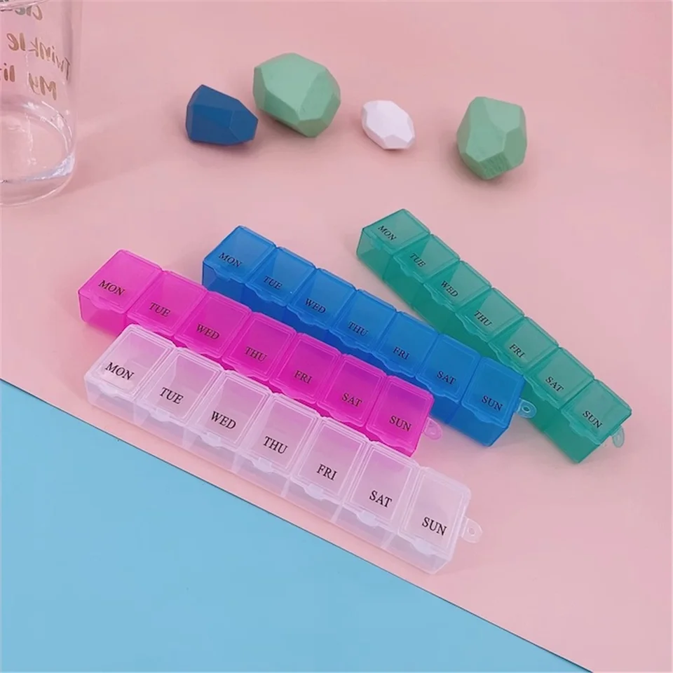 1PC 7 dní Pilulka Medicine Box Týždenné tablety Držiteľ skladovacích organizátorov Kontajner PAILLA PULLA PILLY Rozdeľovače 3 farby