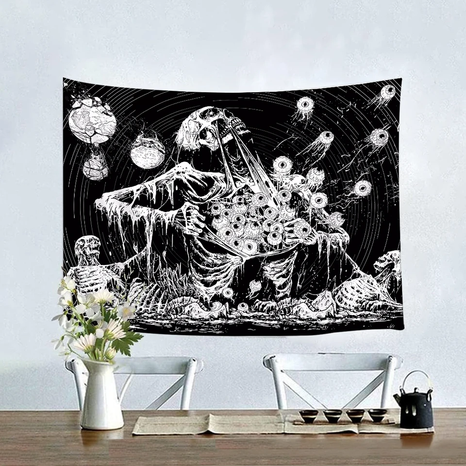 1pc 75x100cm lebka tapiséria, rock a roll gotická vtipná kostra, nástenné závesné vintage strašidelné cool domáce koľaj dekorácie umenia obývacia izba