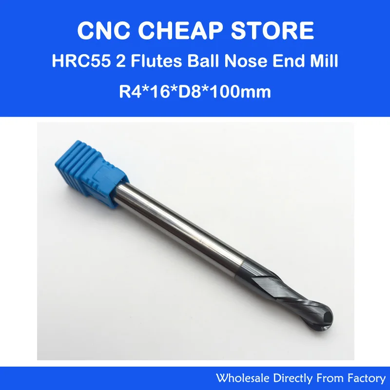 1pc 8 mm nano potiahnuté 2 dve flauty guľový nos HRC55 R4,0 mm extra dlhá dĺžka 100 mm volfrámový karbidový koncový mlyn bit CNC frézka Cutter