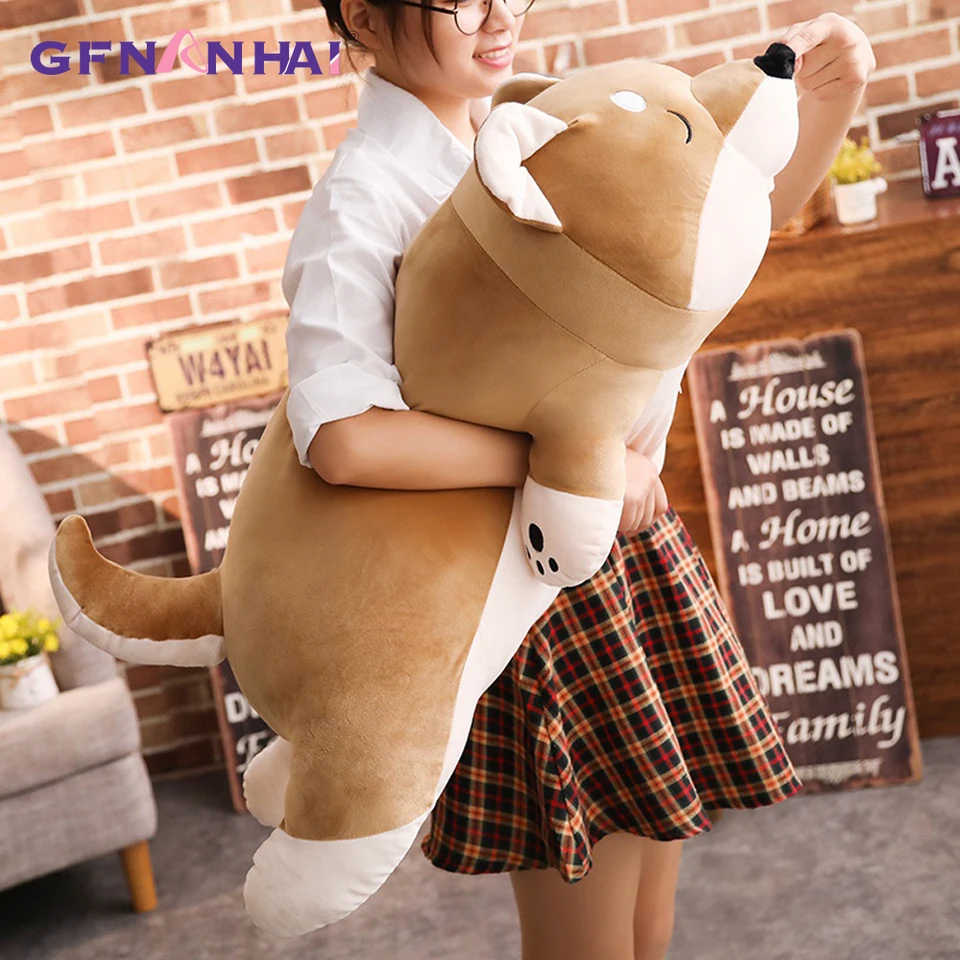 1pc 80/100 cm Obrovská veľkosť ležiacej Shiba Inu psom plyšový vankúš plnené mäkké hračky Krásne zvieracie psie bábiky na spanie vankúš Darček hračky