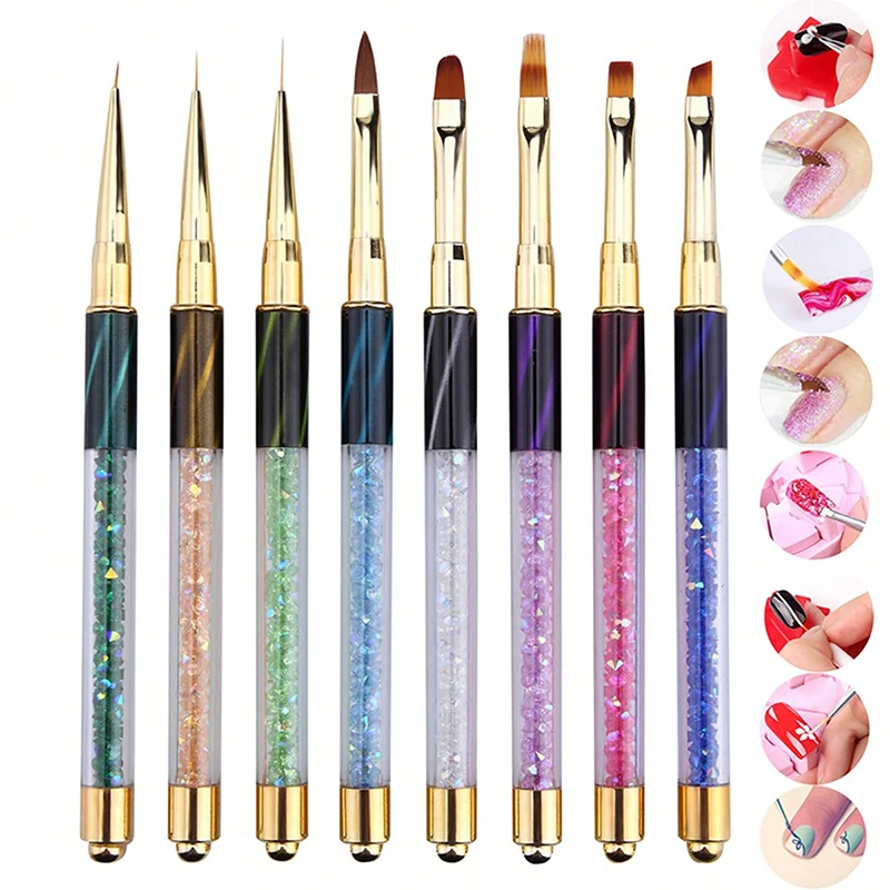 1pc akrylová rezbárska kefka na nechty na nechty Kanfor UV Gélové predlžovacie vložky mriežky DIY Design Design Liner Pen manikúrové náradie