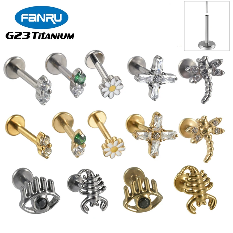 1PC ASTM F136 G23 Titanium Labret bez závitu prepichnutia Dragonfly Scorpion Push do náušníc Conch Conch Chrup Speckerry Wholesale