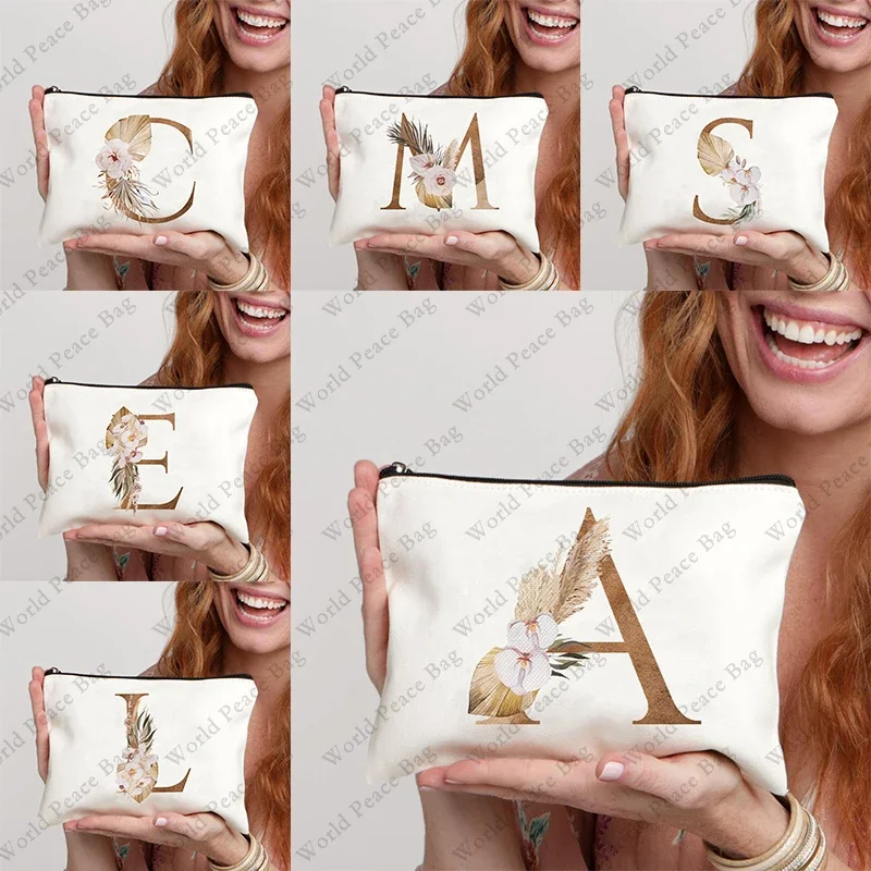1PC AZ Personalizovaný make -up taška, Boho Floral Letter V Cosmetic Bag, nápady narodeniny pre ženy, mama, darčeky pre najlepšie priateľky Bri