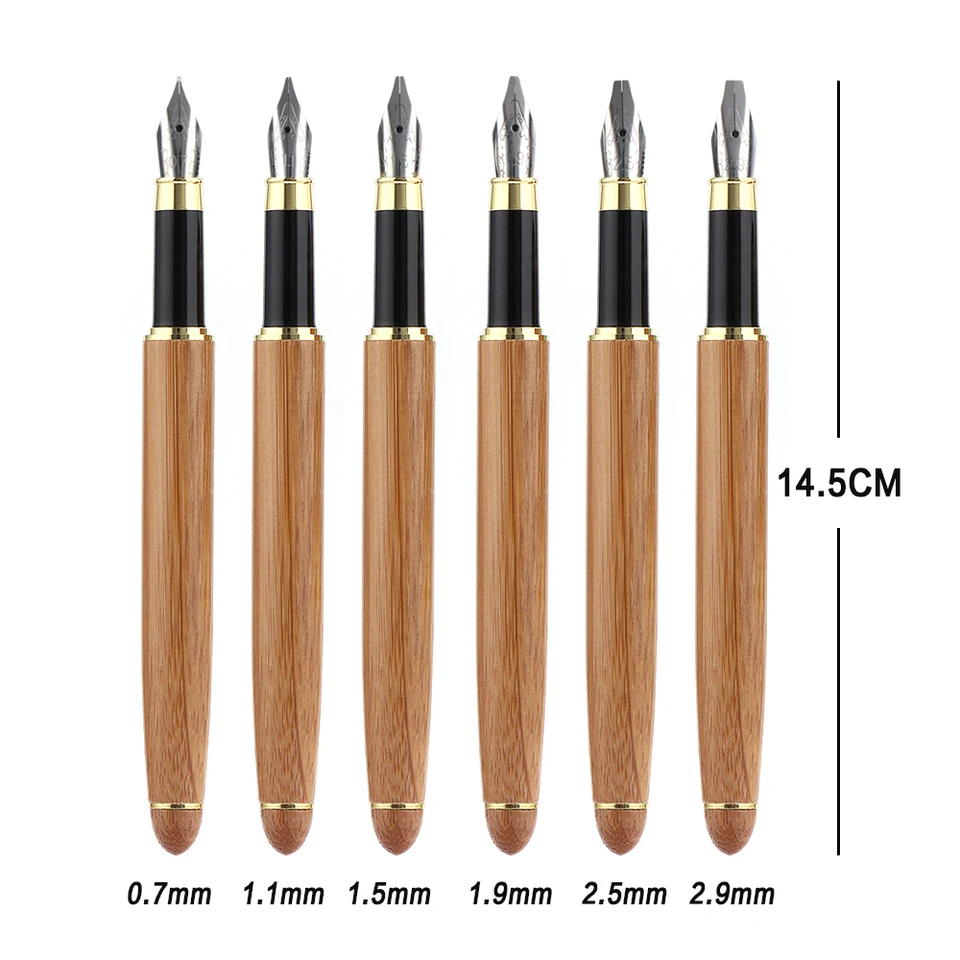 1pc bambusový kaligrafia Art Fountain Pen Broad Stub Chisel-Pointed NIB 0,7 mm-2,9 mm písací nástroj