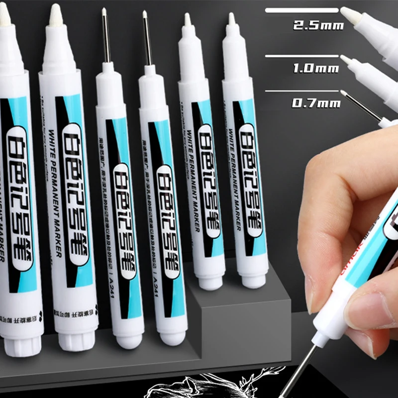 1PC biele permanentné pero sada dreva, skala, plasty, sklo, kameň, kov, plátno, keramický, marker hlbokých otvorov 0,7/1,0/2,5 mm