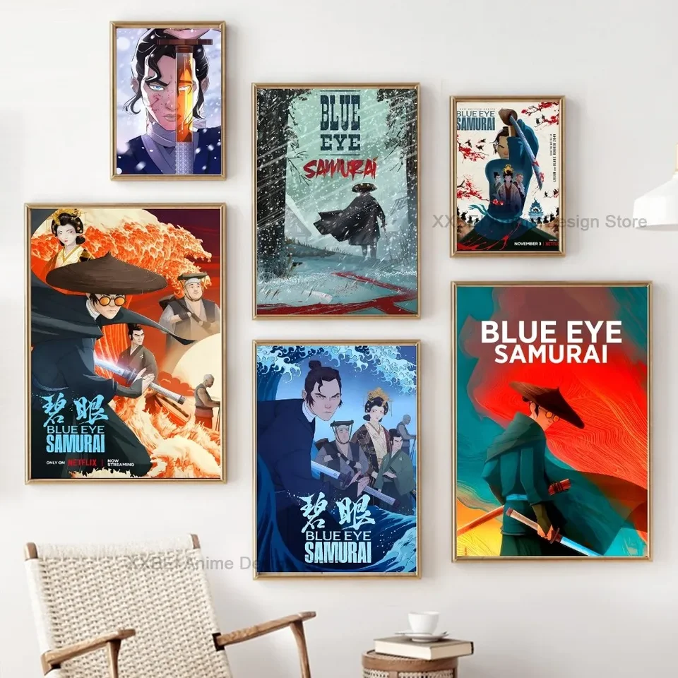1PC Blue Eye Samurai Anime Plagát Dekoratívna maľba Spálňa SPELE NÁKLADNÁ STRÁNKA Obývacia izba Kavia